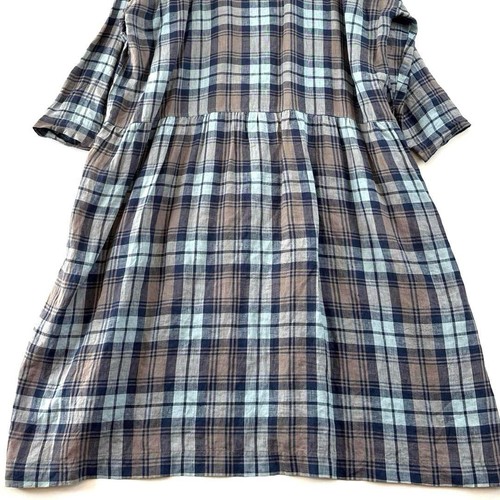 ICHI Antiquariato Camicia Lino Abito Lungo Scollato Modello Quadri Manica Lunga Ecc - Foto 6 di 12