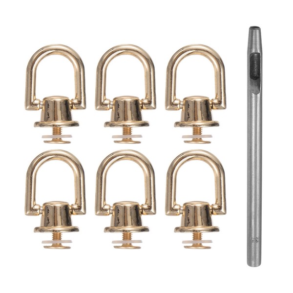 6Stk Metall 6,6Mm D-Ring-Knopfnieten Mit 3,5Mm Lederlochstanze, Goldfarben-image