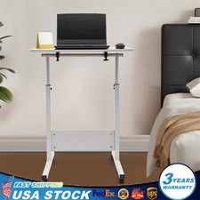 Rolling Laptop Desk Adjustable Height Computer Table Stand up Office Workstation
