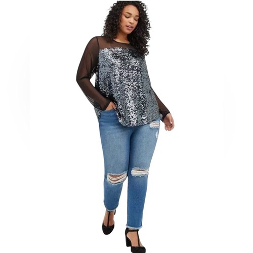 Torrid Mesh And Sequin Top Long Sleeve Blouse Womens Size 4X Black - Picture 5 of 14