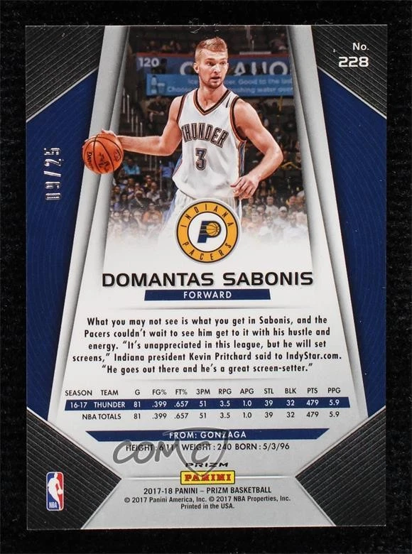 2017-18 Panini Prizm Green Pulsar Prizm /25 Domantas Sabonis #228 - Image 2 of 2