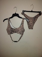 Women's Padded Cheetah Print Bikini 2-Piece Set Crop Bikini Top with Belt Size