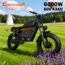 Electric Dirt Bike 6000W Dual Motor 60V 43AH E-Motorcycle 20" Fat E-bike 45 MPH