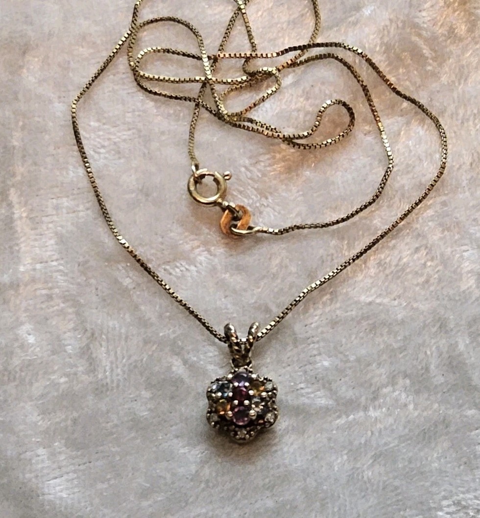 Sterling Silver Multi-Colored Gemstone Pendant Ch… - image 2