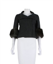 Marni Charcoal Funnel Neck Fur Trim Cropped Wool Coat 40
