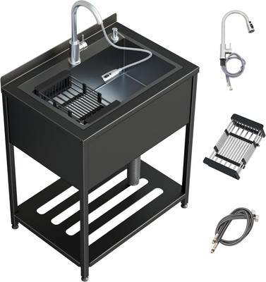 25.7inch Stainless Steel Utility Sink with Cold and Hot Water Faucet.
