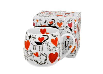 DUO ANIMALS Fassbecher 430 ml CAT'S WORLD   HEARTS New Bone China Porzellan