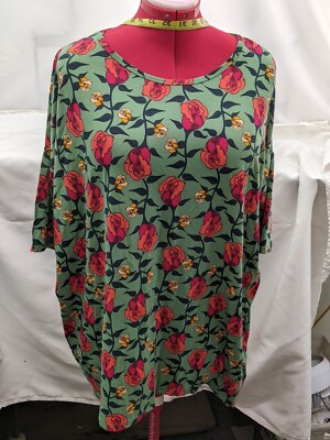 LulaRoe Irma Light Green Floral Pattern High Low Tunic Top Size L   TF