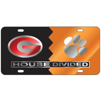 UGA GEORGIA Bulldogs / CLEMSON Tigers HOUSE DIVIDED License Plate / Tag