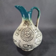NATIVE American Style Ceramic PITCHER Jug Vase Vessel USA Made Org Label