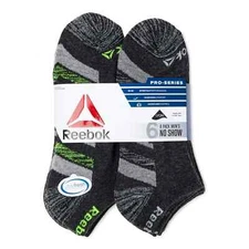 Reebok® Men's Pro-Series Cotton NO SHOW Socks, 6-Pack NEW! "Black & White"