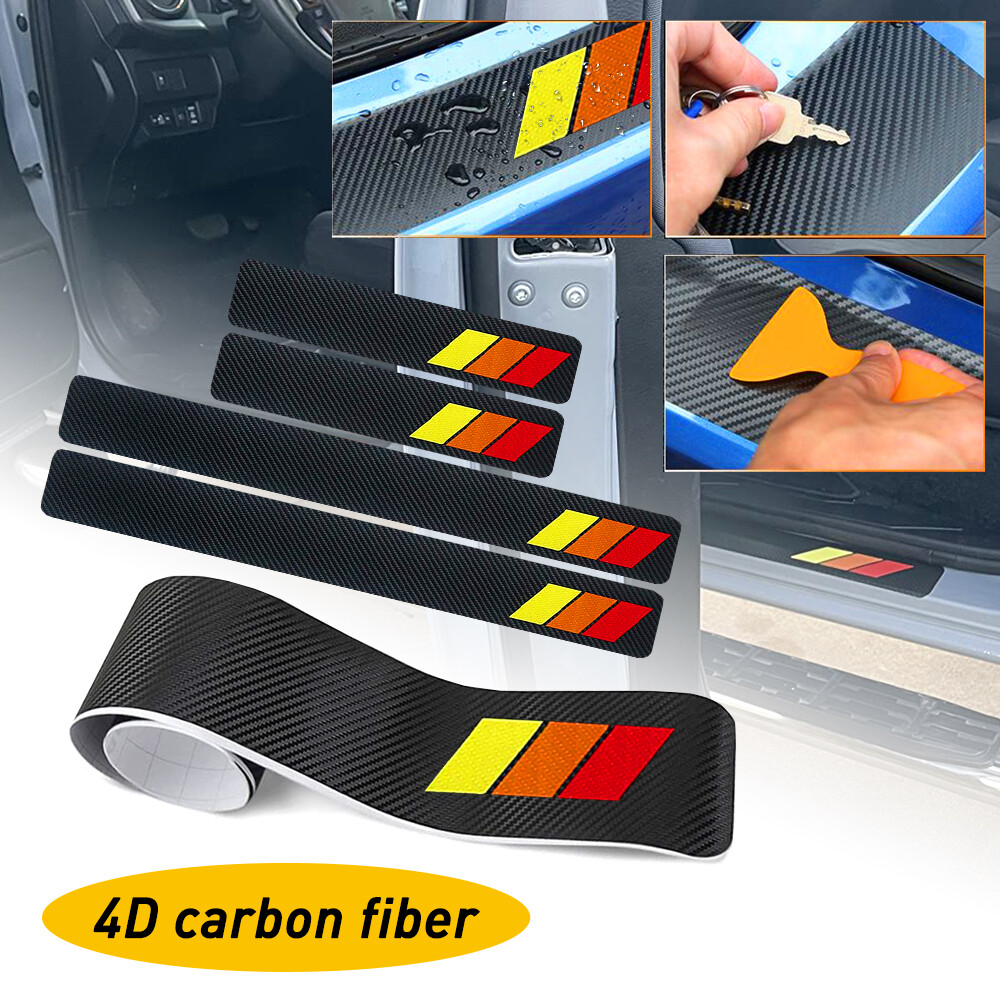 5X Accessories 4D Glossy Fiber Carbon Vinyl Scuff Car Plate Door Sill Stickers