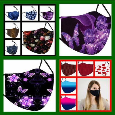 Gesichtsmaske Damen/Frauen Wiederverwendbar Waschbar Filtertasche Nasendraht Handarbeit in UK