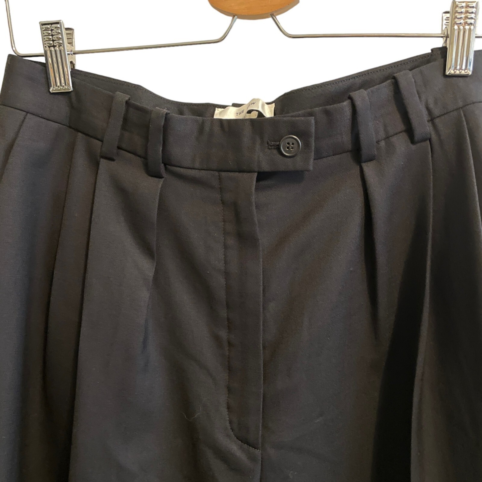 FILA The Row Marian Wool Blend Pleated Front High Rise Wide Leg Pants Black 8