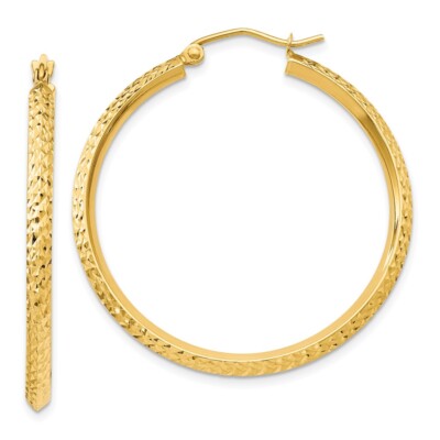Echte 14kt Gelbgold Messerkante Diamantschliff Hohl Creolen