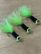 Three hand tied 1/8 crappie jigs 