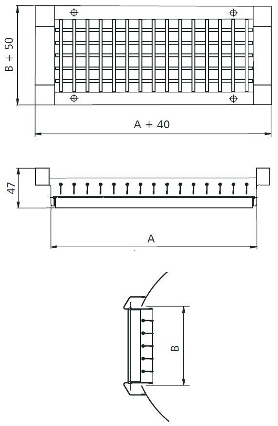 Neverest Lüftungsgitter 525x75mm Für Wickelfalzrohr - Verstellbare Lamellen Für Zuluft/Abluft