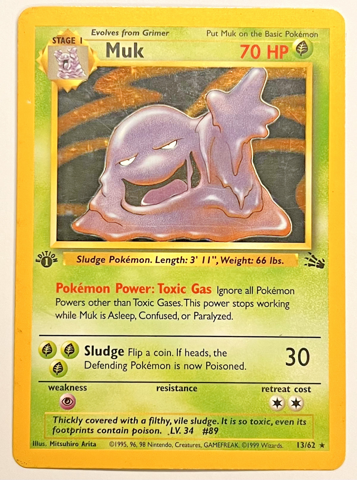 Pokémon Muk 13/62 Fossil Holo 1st Edition LP