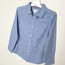Boys Poplin Printed Long Sleeve Button Down Shirt Cat Jack Blue 8-10 Medium