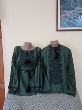 Dark green embroidered shirt for couples Ukrainian Vyshyvanka's with black patte