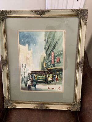 Sun Ying Cable Car San Francisco China Town Watercolor Painting Gorgeous History