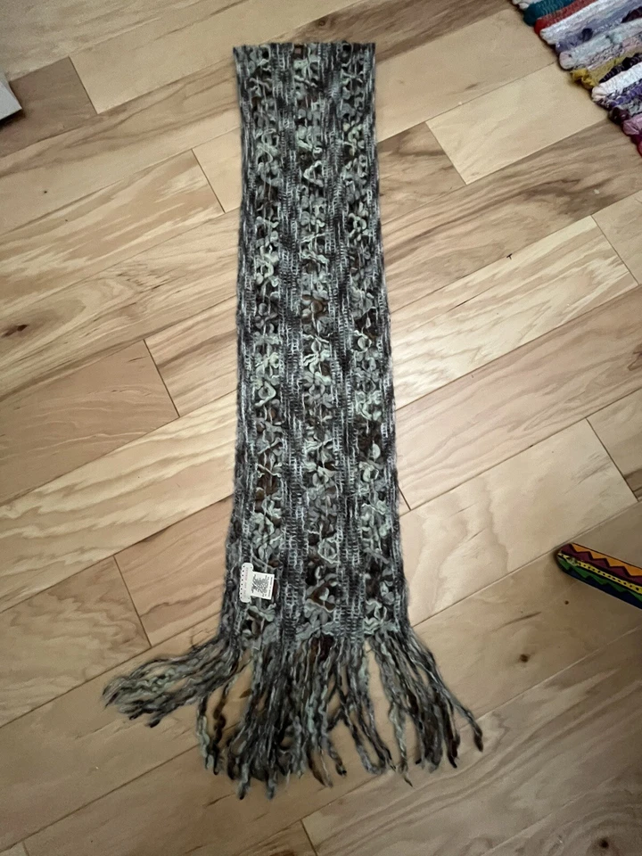 Urban Outfitters Pins and Needles Faux Mohair Scarf Variegated Gray Brown Green - Image 3 of 4