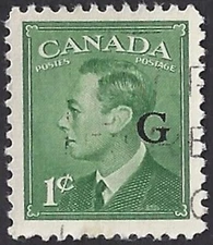 🍁Canada   #O16   "KING GEORGE VI"   Fine Used  1950  Overprint G Issue     (B)