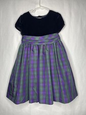 Chaps Girls Holiday Christmas Dress Black Velvet Purple Plaid Dress Belted Sz 5