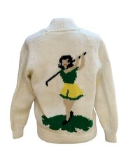 Vintage 50s 60s Novelty Cowichan Sweater Golf Wool Womens Small HAND KNIT Jacket