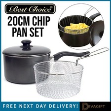 PRIMA 20CM CHIP PAN DEEP FAT FRYER COOKING POT FRYING BASKET WITH LID SET UK NEW