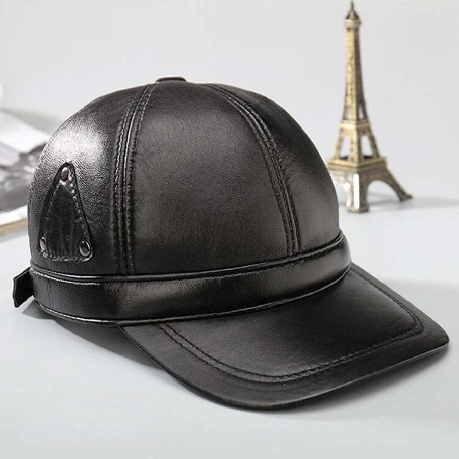 Sheepskin Genuine Leather Hat New for Men Outdoor All Season Cap Comfy Gift