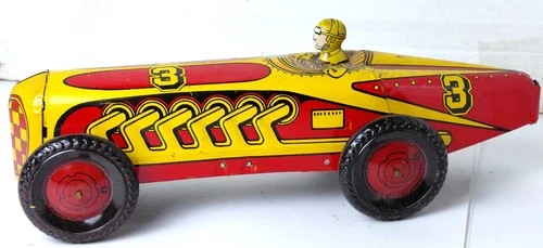 Vintage Marx Speed King Boat Tail Racer #3 Tin Toy w/driver 13"