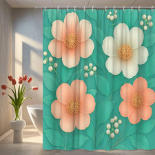 Floral Shower Curtain with Green Background and Elegant Design