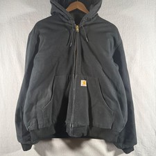 Vintage Carhartt J130 BLK Canvas Duck Active Jacket Hooded Black Mens Large