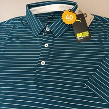 Puma Golf MATTR Polo Shirt XL Teal Stripe UPF 40 Moisture Wicking NWT 80 MSRP