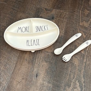 Rae Dunn Baby More Snacks Please ~ Silicone Plate Fork Spoon Set toddler