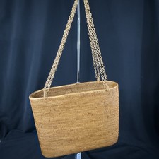 Vtg. Rattan Handbag with Gold Chain Handles