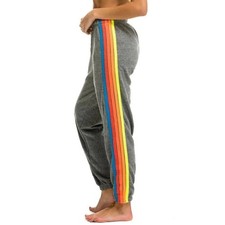 Aviator Nation Neon rainbow 5 stripe gray sweatpants