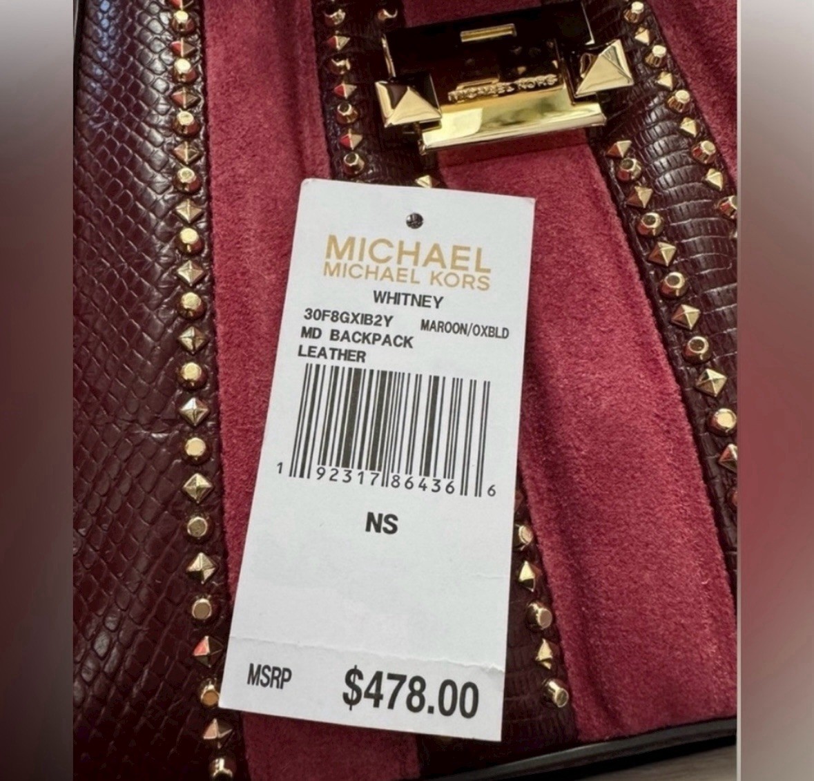 New Michael Kors Whitney Maroon Oxblood Studs Leather MD  display picture 3