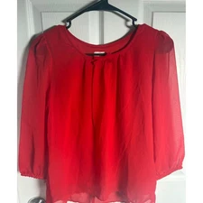 CRB Girl Red Chiffon Bow Back Top Racer Red XL 16 Girls Sheer Sleeve