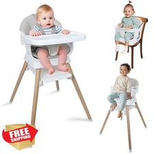 9-in-1 Convertible Baby High Chair Booster Gray Wood