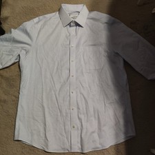 Charles Tyrwhitt Dress Shirt Mens 17/34 White Blue Windowpane Slim Fit Non Iron