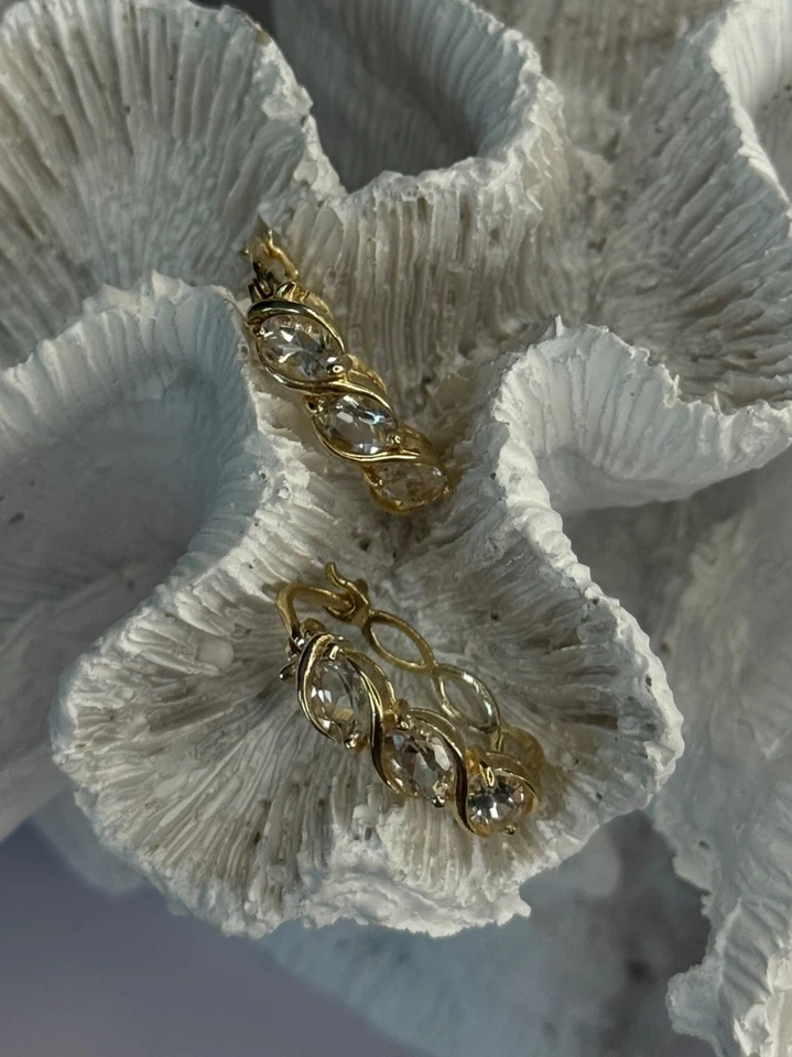 925 Sterling Silver Gold Plated White Topaz Earrings Length 0.90 Inch - Image 3 of 4