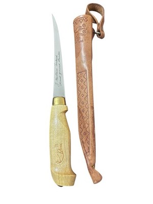 Vtg New J. Marttiini Rapala Enscribed Fish Fillet Knife w/Leather Sheath Finland