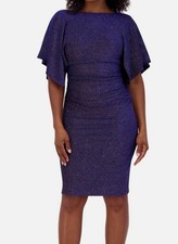 Jessica Howard Womens Purple Lined Glittered Ruched Sheath Dress Size 14