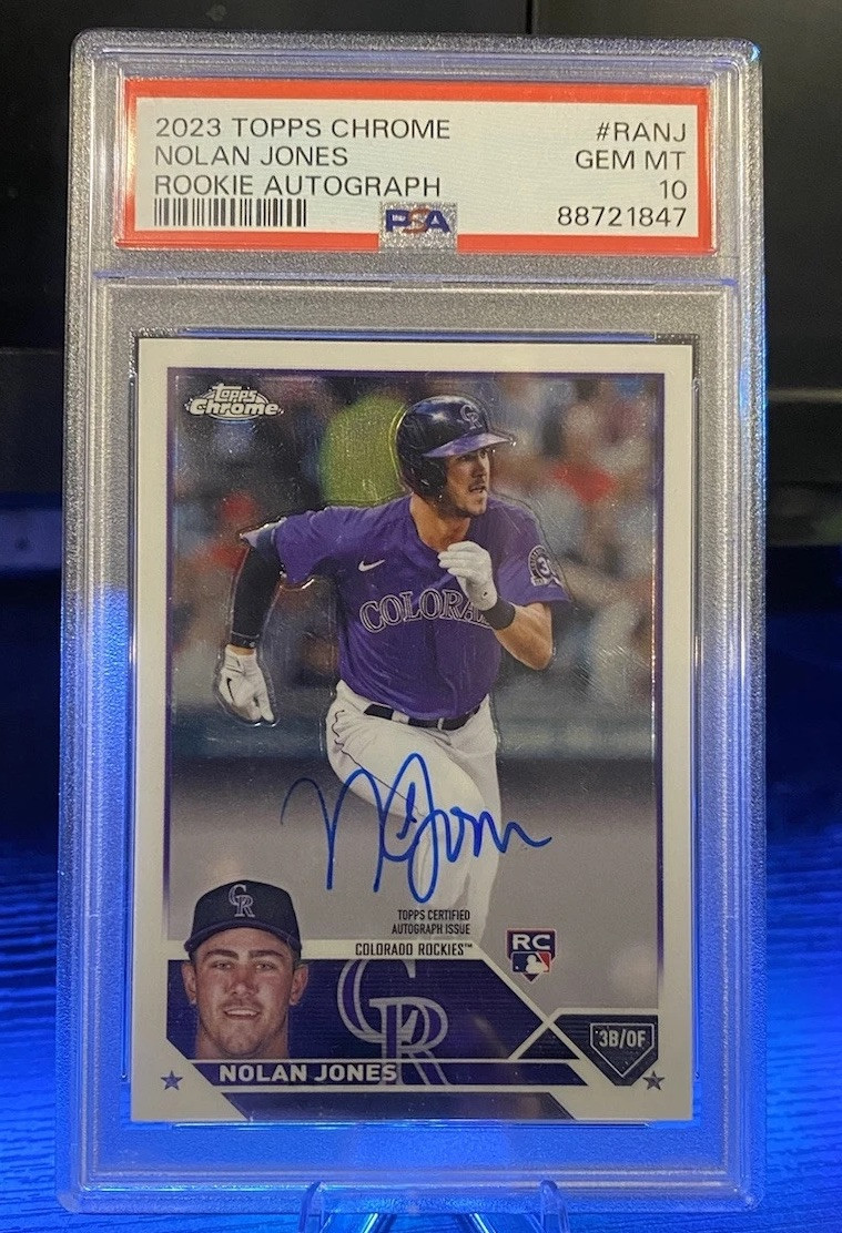 2023 Topps Chrome - Rookie Autographs #RA-NJ Nolan Jones (AU, RC) PSA 10