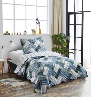 Brilliant Sunshine Teal Herringbone Patchwork, 2-Piece Quilt Set with 1 Sham,...