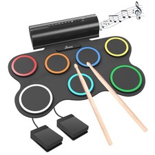 7 Pad Electronic Drum Set, Roll Up Drum Practice Pad Midi Drum Kit with Headphon