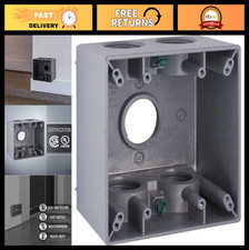 Weatherproof Deep Electrical Box - 2-Gang with 5 Threaded Outlets for Outdoor Us