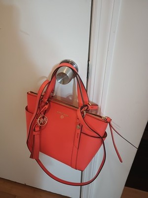 Michael Kors Sullivan Small Crimson Orang Saffiano Leather Top-Zip Tote Shoulder